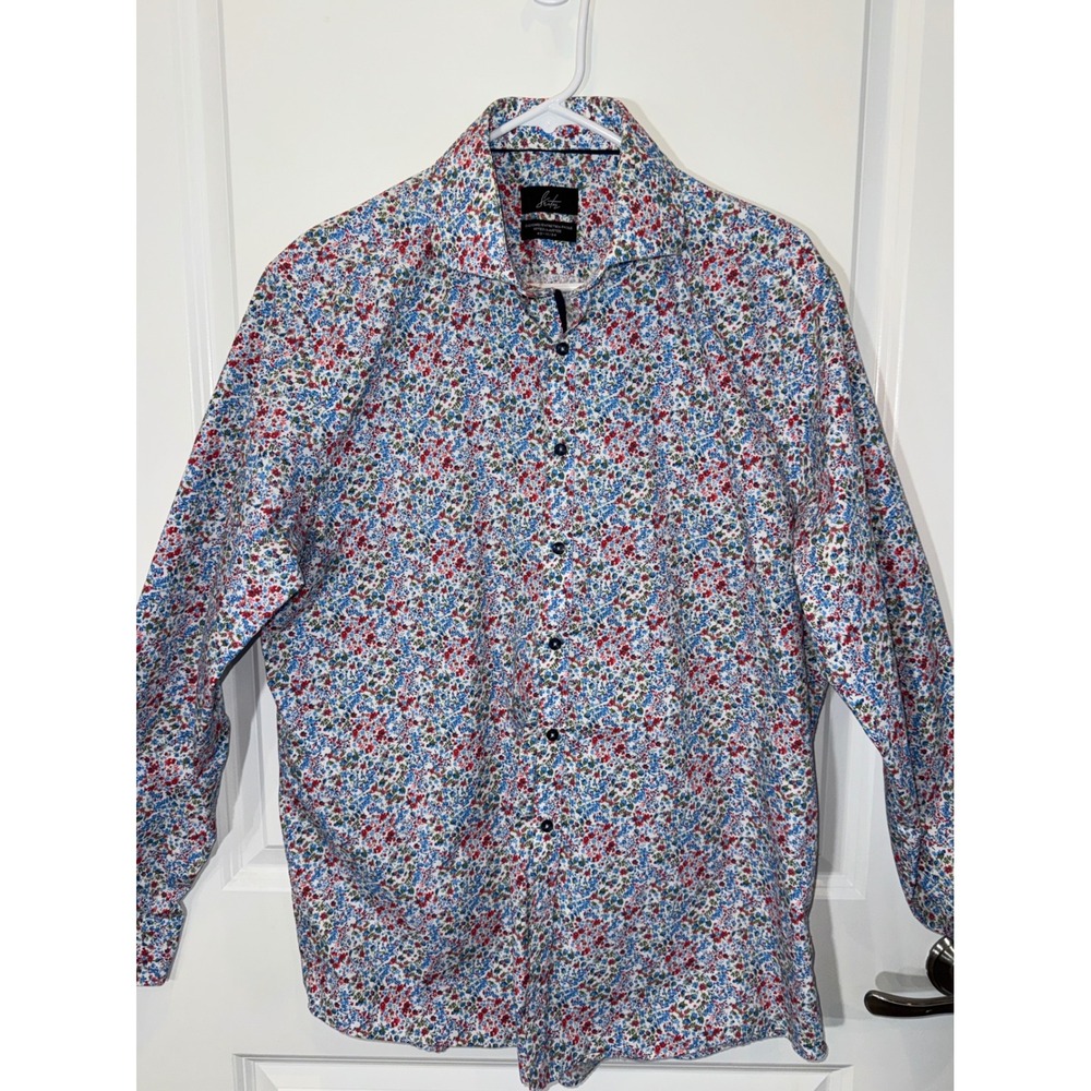 Suitor Easy Care Fitted Floral Print Long‎ Sleeve Button Up Shirt Men 43-17/34